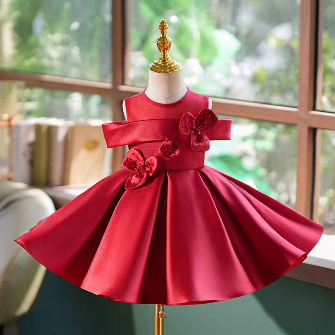 O-Neck Applique Satin Flower Baby Girl Dress Burgundy J798, Burgundy / 12M O-Neck Applique Satin Flower Baby Girl Dress Burgundy J798, Burgundy / 12M