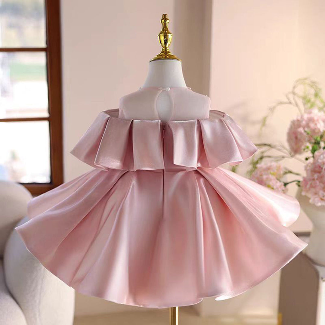 Satin Girl Dress With Bow Toddler Kids 1st Birthday Party Prom Gown J806 Pink / child-14 Satin Girl Dress With Bow Toddler Kids 1st Birthday Party Prom Gown J806 Pink / child-14
