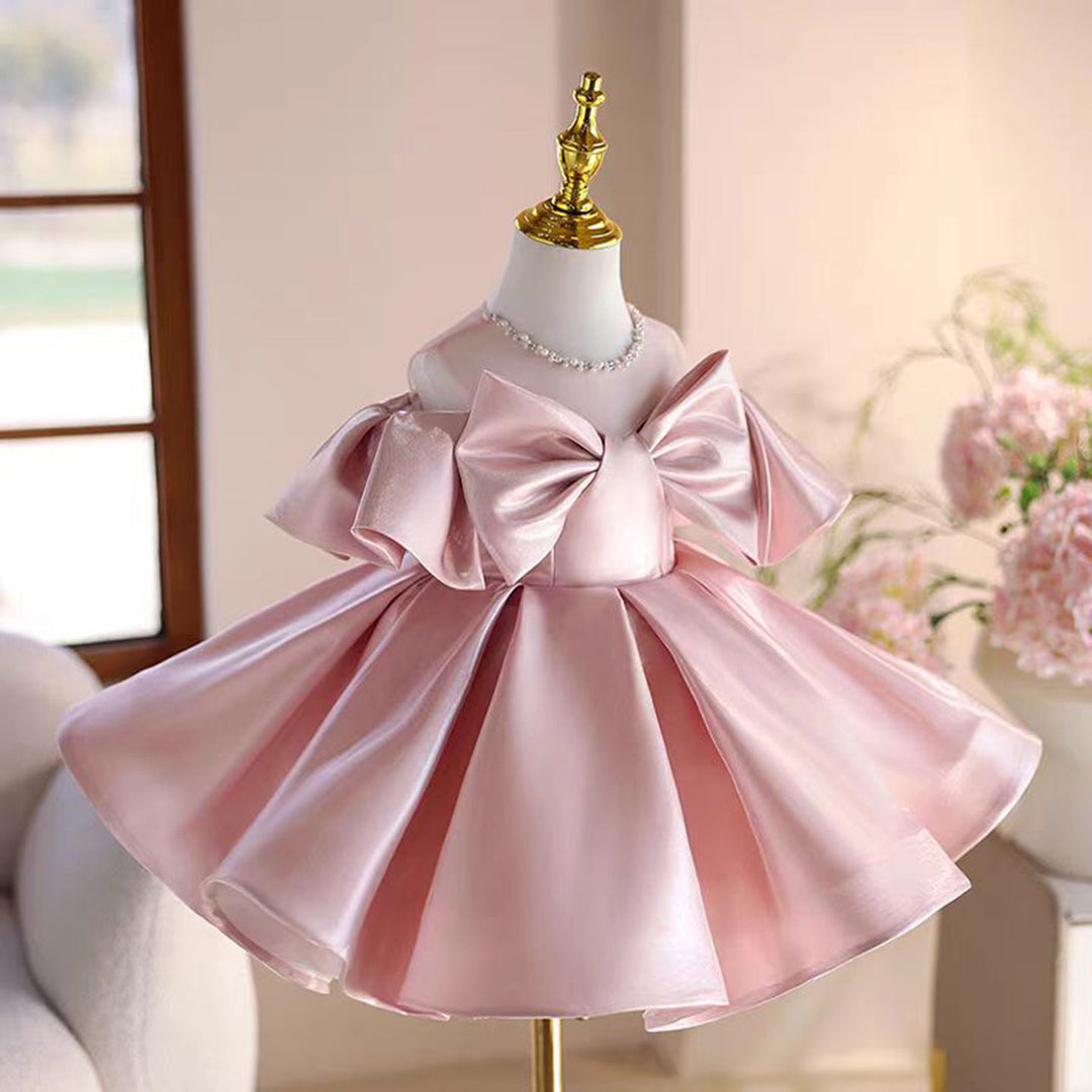 Satin Girl Dress With Bow Toddler Kids 1st Birthday Party Prom Gown J8 DreamyVow Satin Girl Dress With Bow Toddler Kids 1st Birthday Party Prom Gown J8 DreamyVow