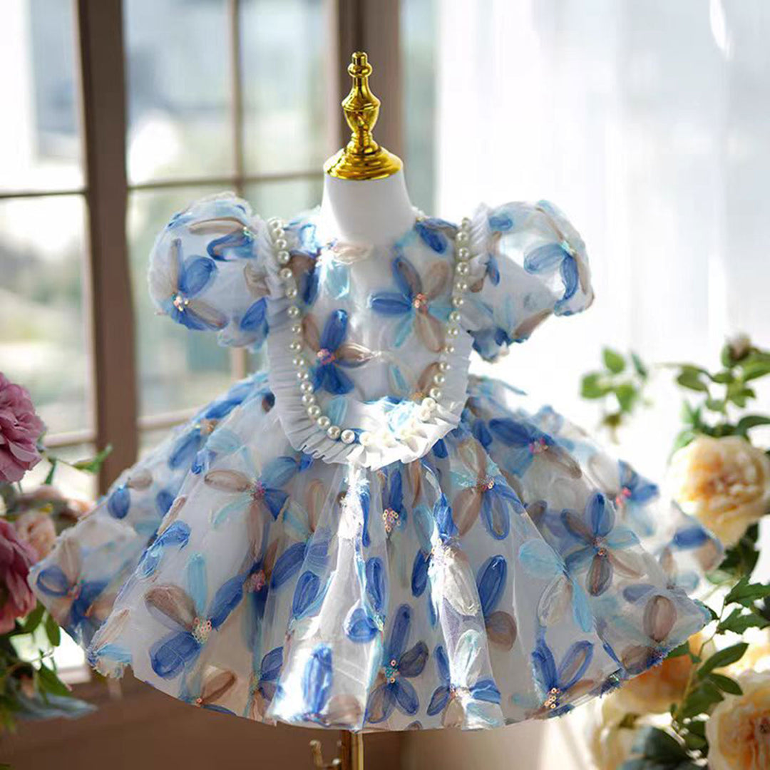 Floral Flower Girl Dress Princess Toddler Kids 1st Birthday Party J474, Blue / child-10 Floral Flower Girl Dress Princess Toddler Kids 1st Birthday Party J474, Blue / child-10