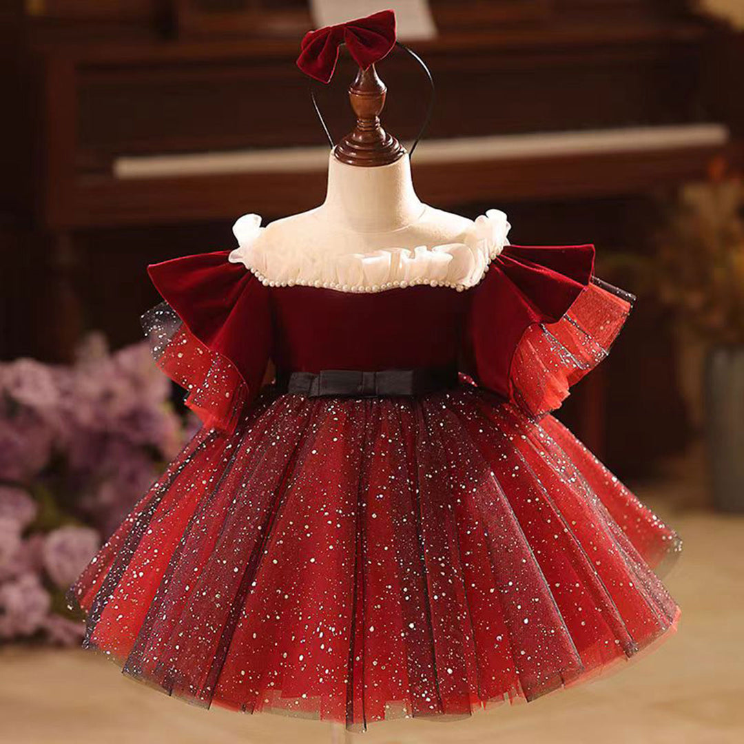 Burgundy Luxury Girl Dress Tulle for Kids Birthday Party Ball Gown J492 Burgundy Luxury Girl Dress Tulle for Kids Birthday Party Ball Gown J492
