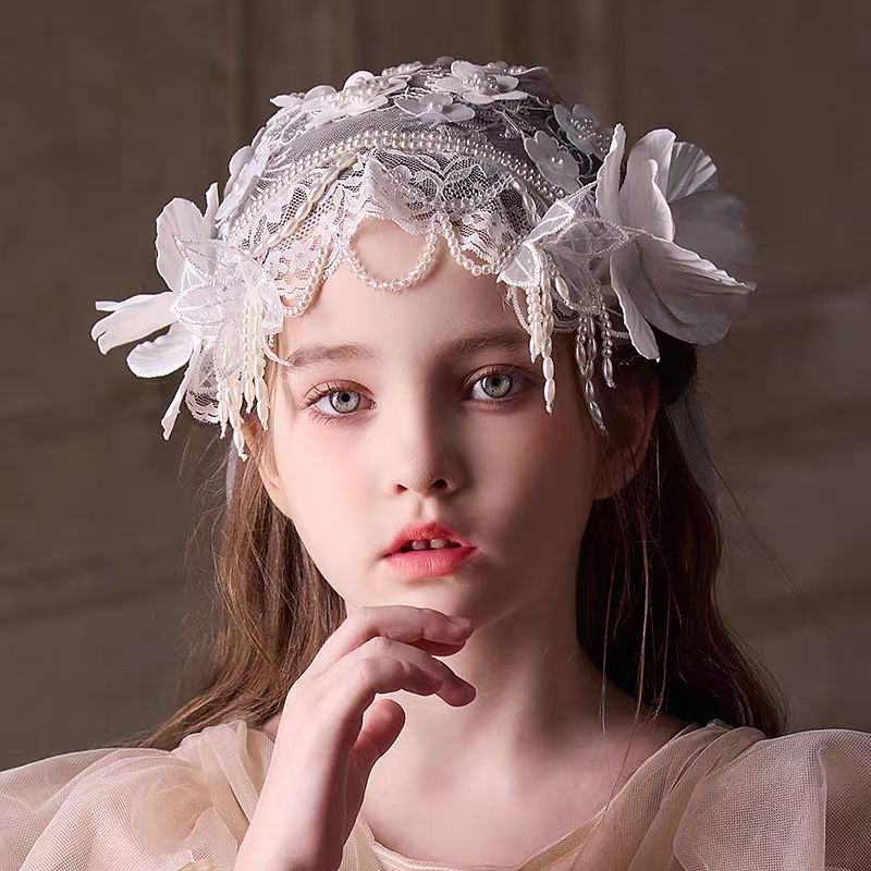 Birthday Party Flower Girl Headband with Veil Charming Pendant W029
