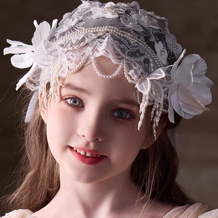 Birthday Party Flower Girl Headband with Veil Charming Pendant W029