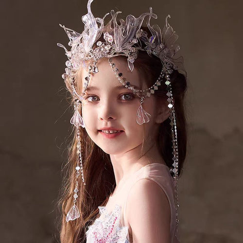 Dreamy Girl High-end Crown Mermaid Hair Accessories Birthday Piano Tassel Headband W024