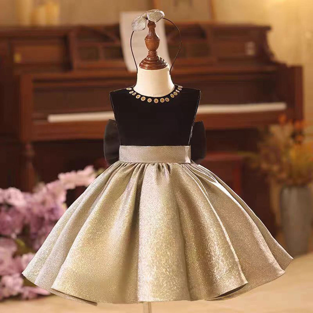 A-Line Flower Girl Dresses With Bow Sleeveless Gold J858 Gold / child-14 A-Line Flower Girl Dresses With Bow Sleeveless Gold J858 Gold / child-14
