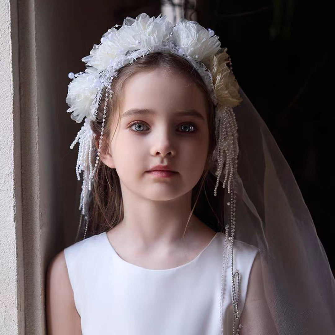 Birthday Party Flower Girl Headband with Veil Charming Pendant W029