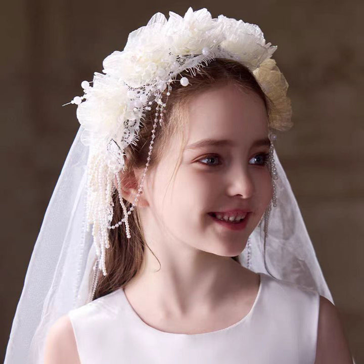 Birthday Party Flower Girl Headband with Veil Charming Pendant W029