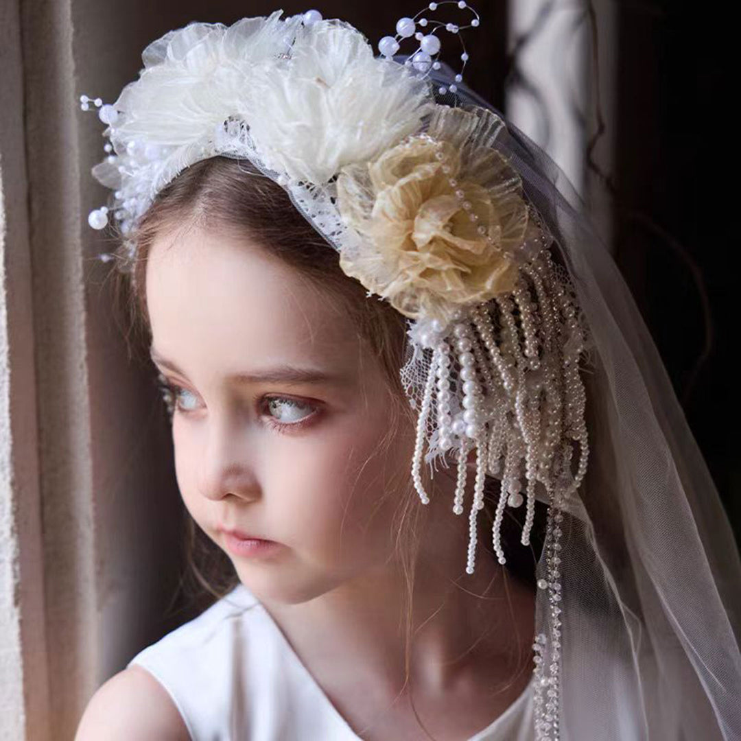 Birthday Party Flower Girl Headband with Veil Charming Pendant W029