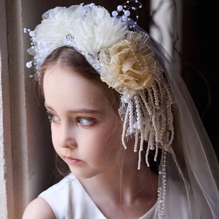 Birthday Party Flower Girl Headband with Veil Charming Pendant W029