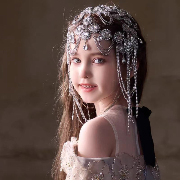 Birthday Party Flower Girl Headband with Veil Charming Pendant W029
