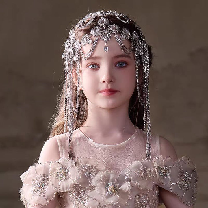 Birthday Party Flower Girl Headband with Veil Charming Pendant W029