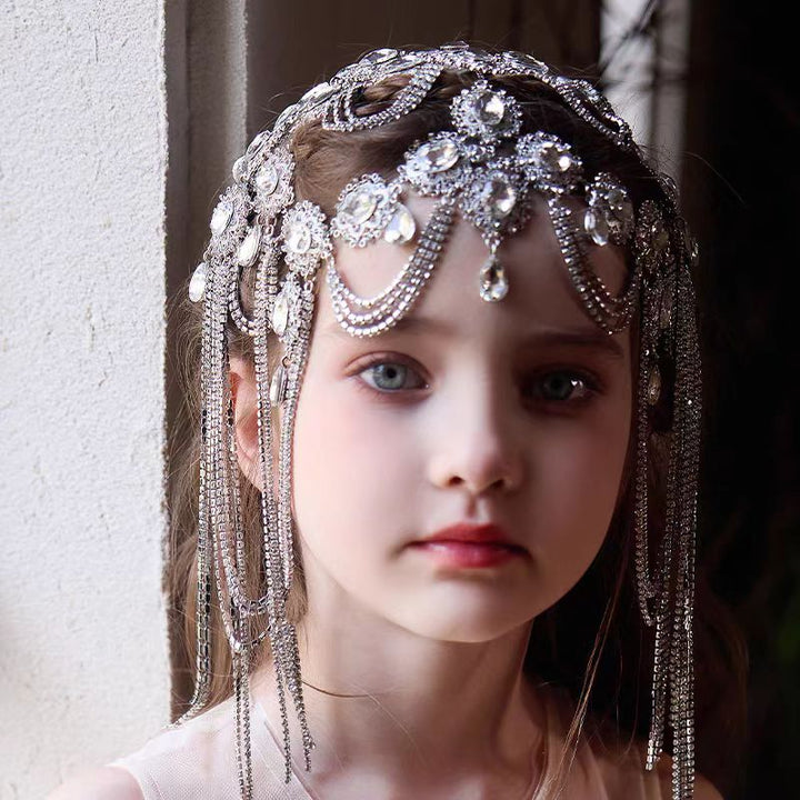 Birthday Party Flower Girl Headband with Veil Charming Pendant W029