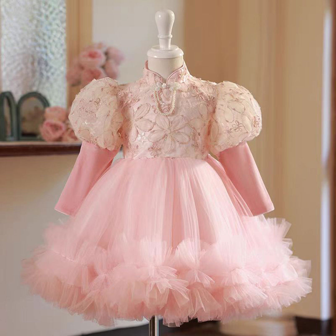 long sleeve flower girl dress pink Celine Long Sleeve Blush Pink Flower Girl Dress