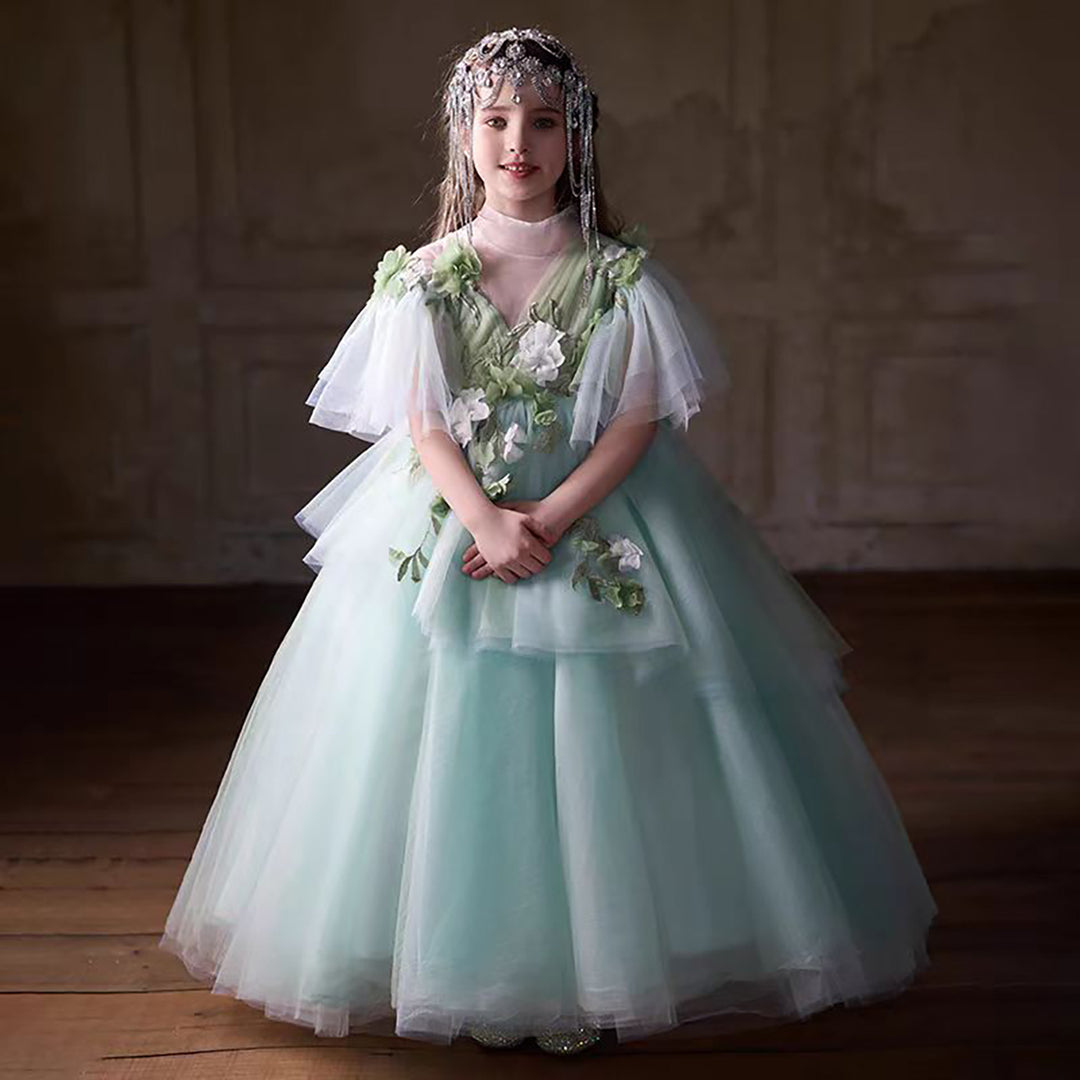Elegant Sage Green Flower Girl Dress Arabic Princess Kids Wedding Birthday Party Gowns vestidos de novia J077 Green / child-14 Elegant Sage Green Flower Girl Dress Arabic Princess Kids Wedding Birthday Party Gowns vestidos de novia J077 Green / child-14