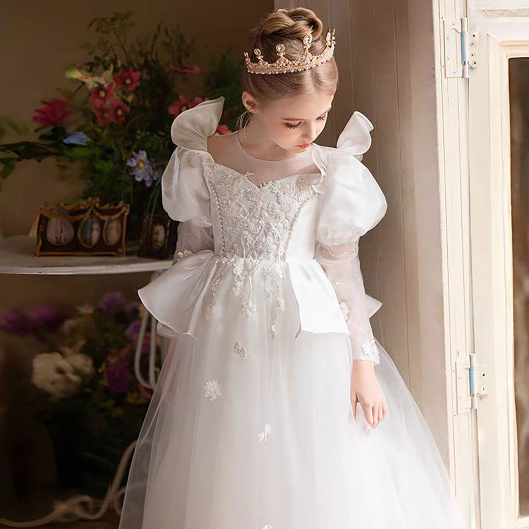 Princess Pearl Tulle Flower Girl Dress with Embroidery D313