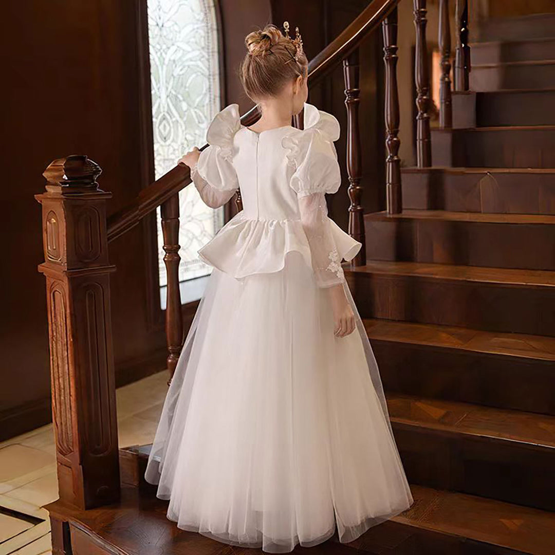 Princess Pearl Tulle Flower Girl Dress with Embroidery D313