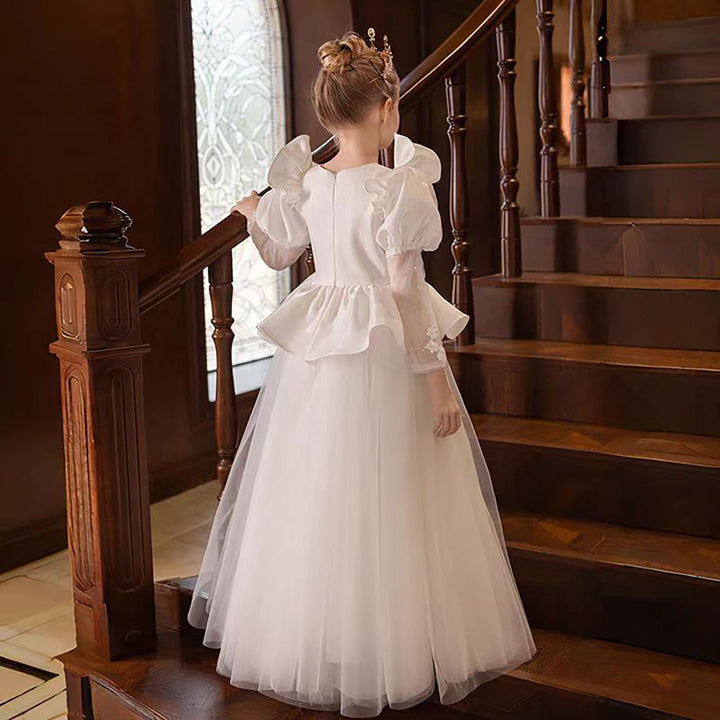 Princess Pearl Tulle Flower Girl Dress with Embroidery D313