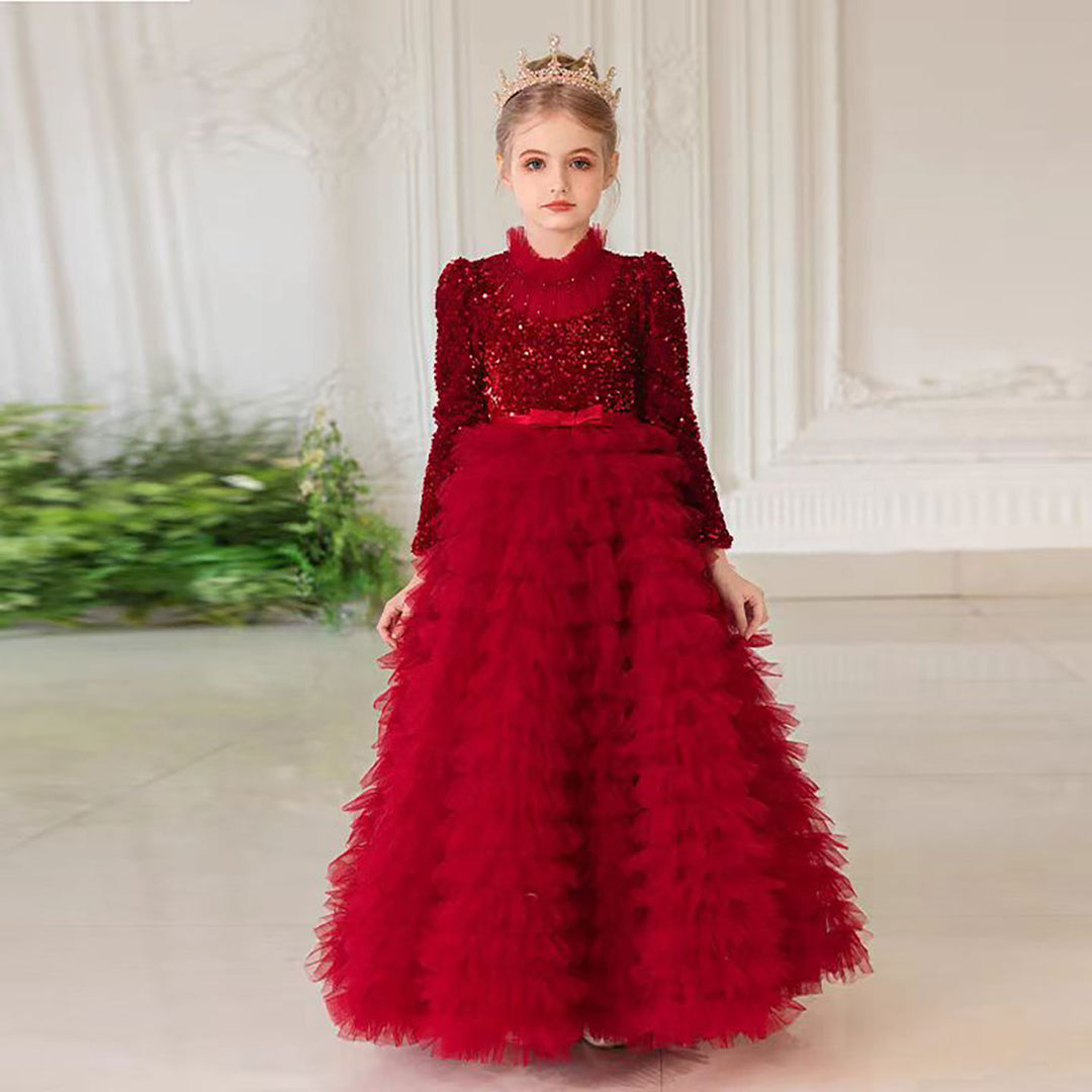Luxury Red Flower Girl Dress with Sequin Top D307 Luxury Red Flower Girl Dress with Sequin Top D307