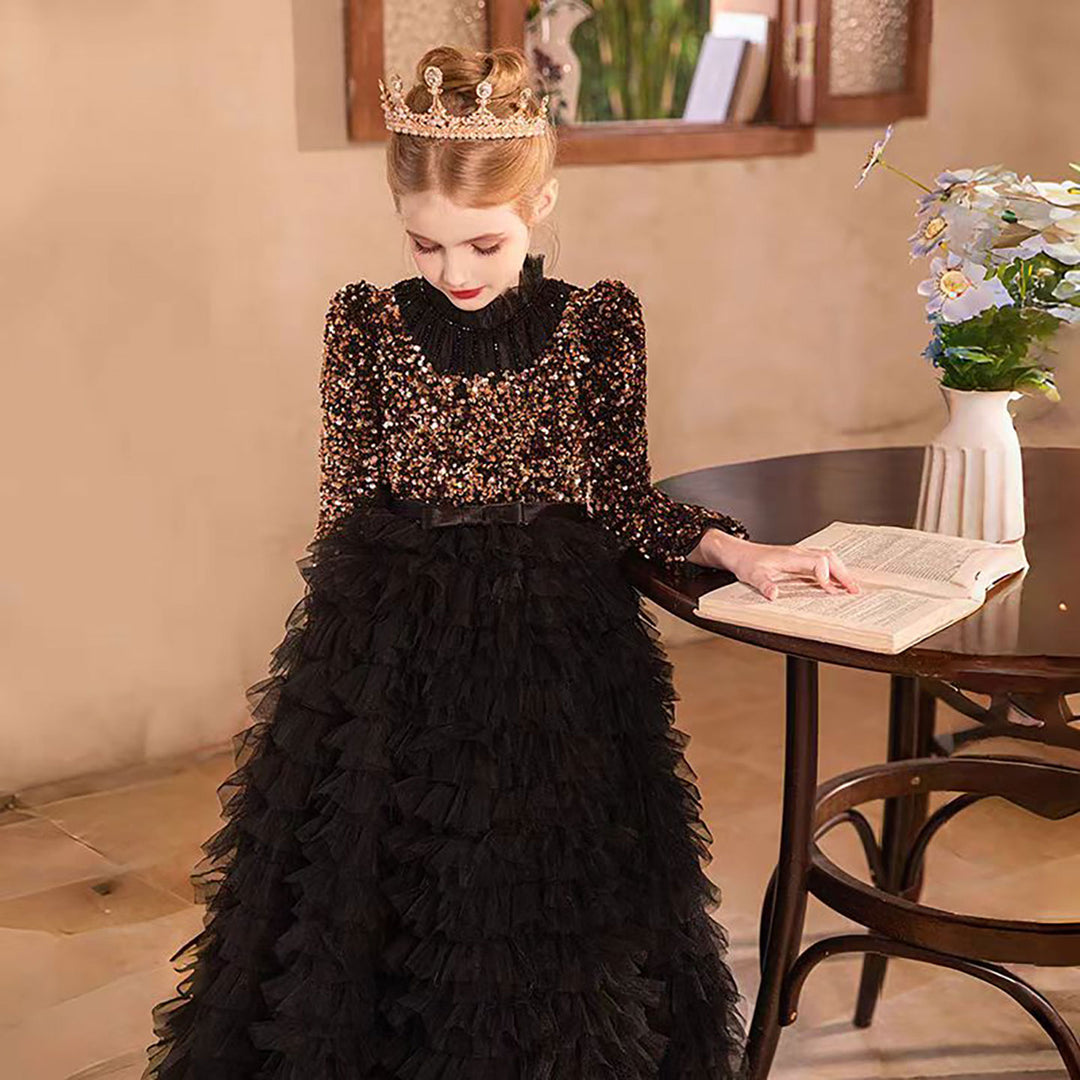 Luxury Red Flower Girl Dress with Sequin Top D307