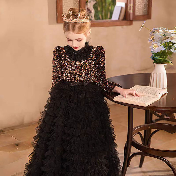 Luxury Red Flower Girl Dress with Sequin Top D307