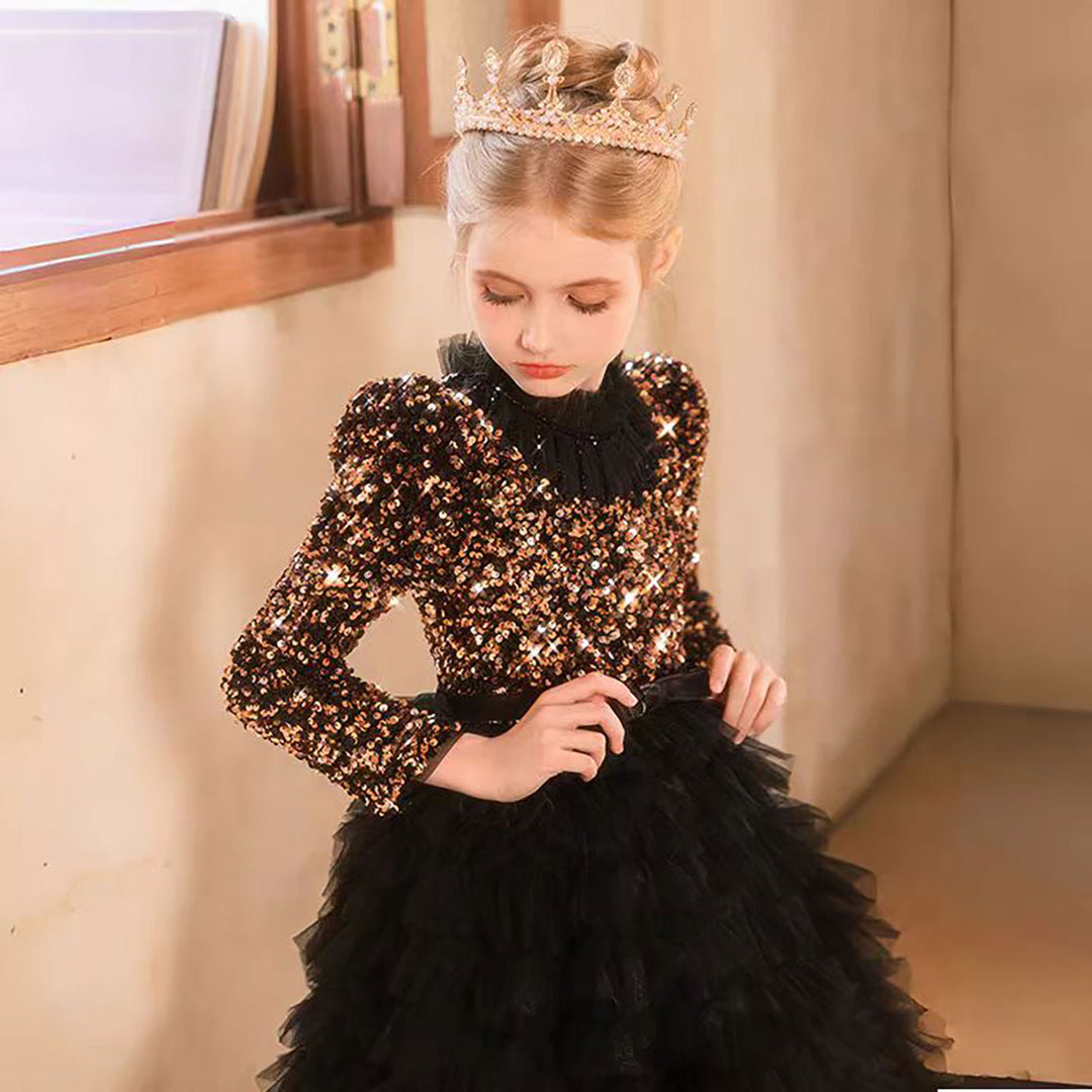 Luxury Red Flower Girl Dress with Sequin Top D307