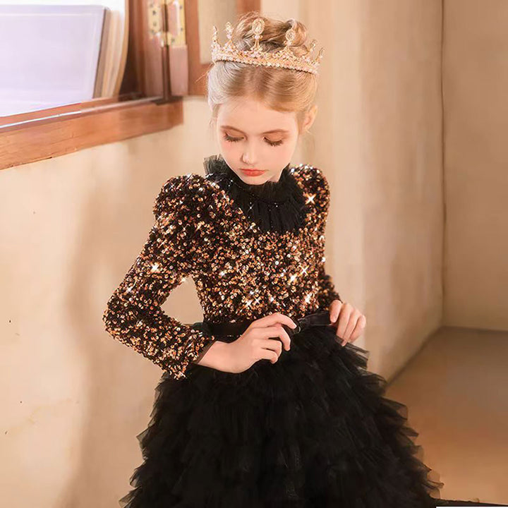 Luxury Red Flower Girl Dress with Sequin Top D307