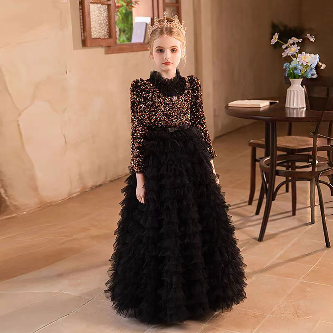 Luxury Red Flower Girl Dress with Sequin Top D307