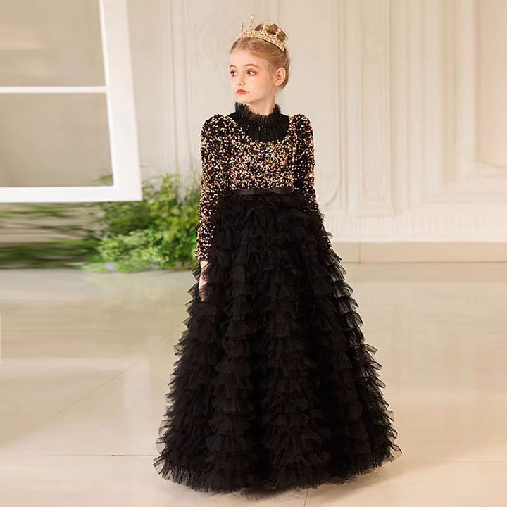 Luxury Red Flower Girl Dress with Sequin Top D307