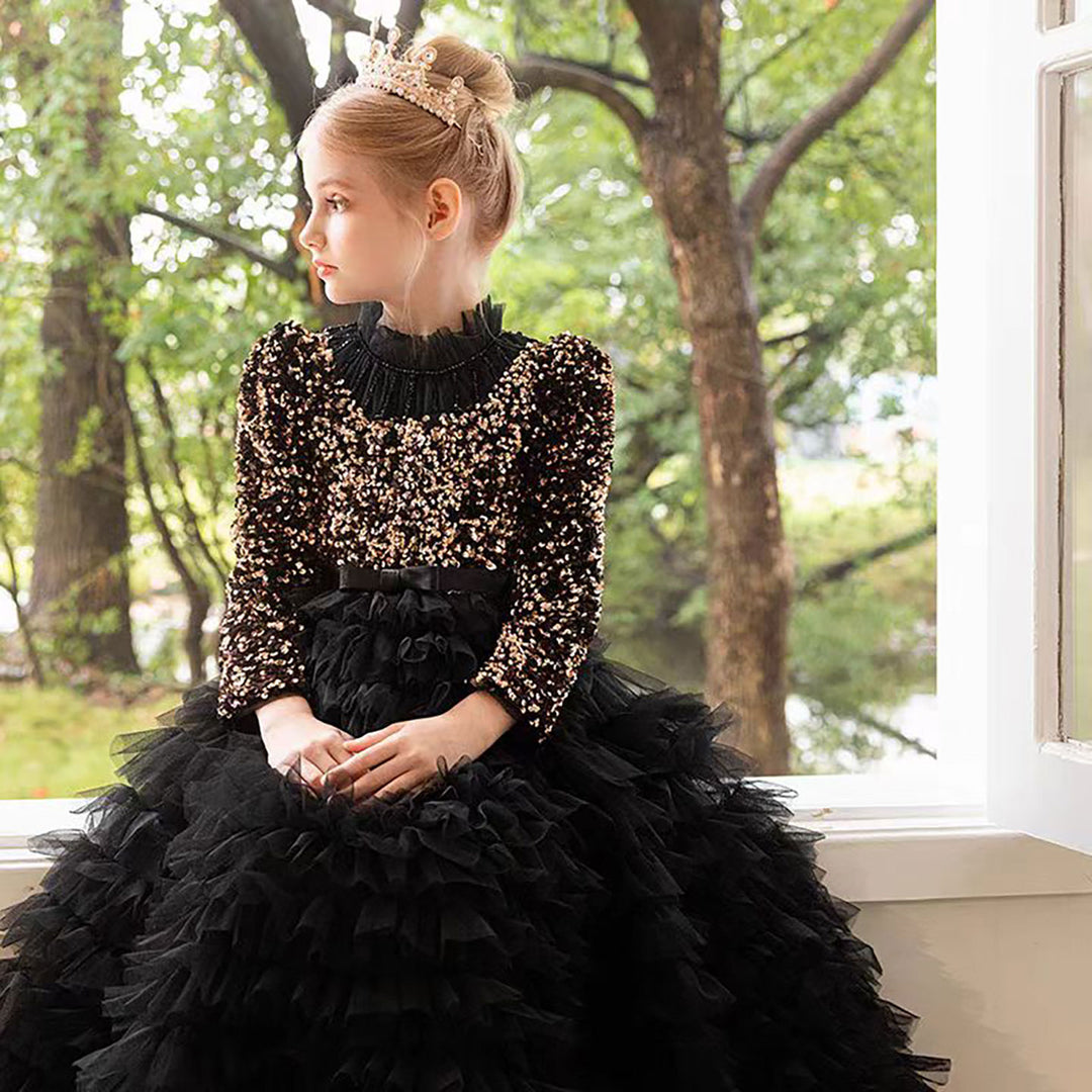 Luxury Red Flower Girl Dress with Sequin Top D307