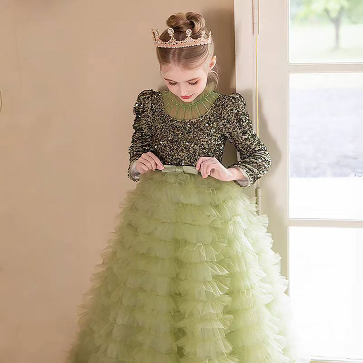 Luxury Red Flower Girl Dress with Sequin Top D307