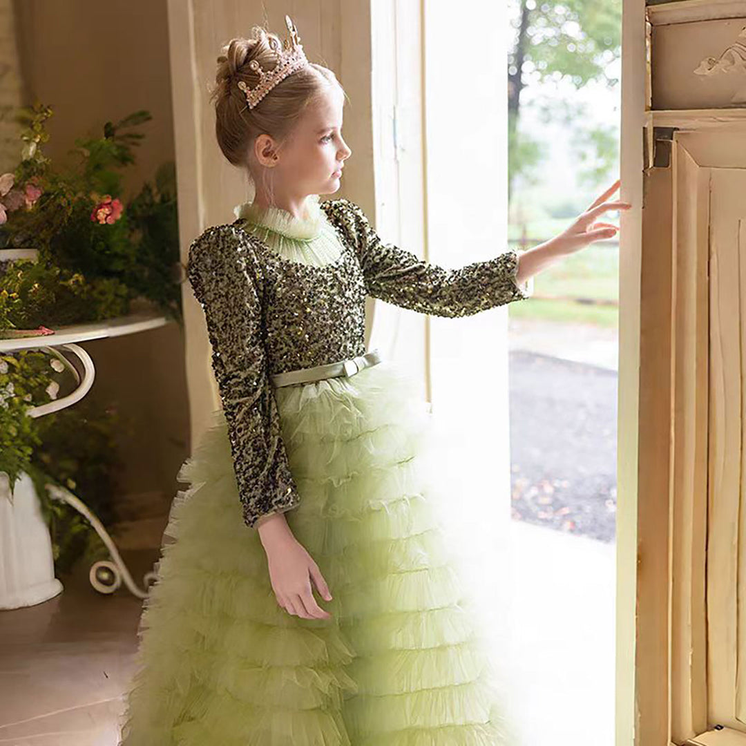 Luxury Red Flower Girl Dress with Sequin Top D307