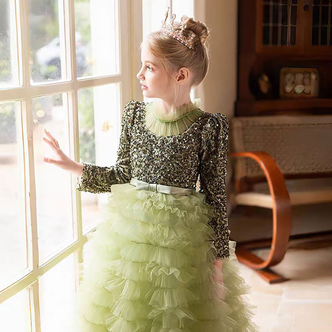 Luxury Red Flower Girl Dress with Sequin Top D307