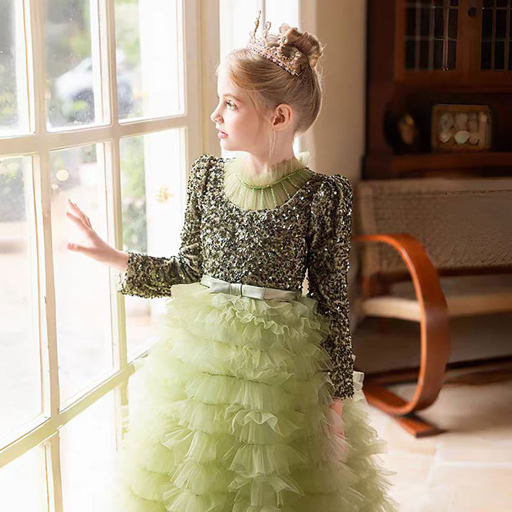 Luxury Red Flower Girl Dress with Sequin Top D307