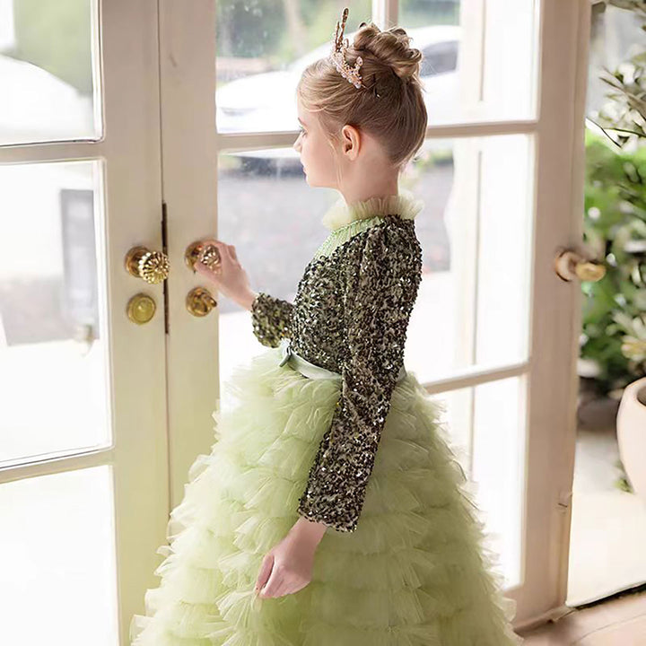 Luxury Red Flower Girl Dress with Sequin Top D307