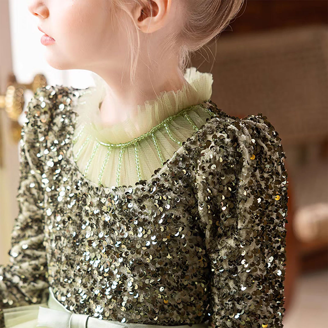 Luxury Red Flower Girl Dress with Sequin Top D307