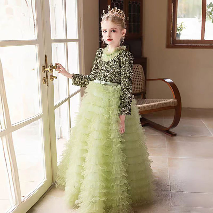 Luxury Red Flower Girl Dress with Sequin Top D307