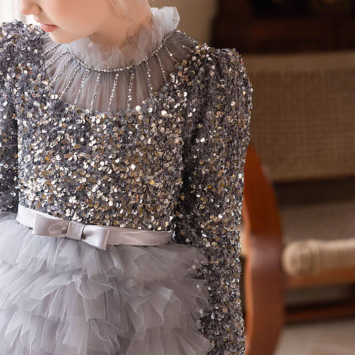 Luxury Red Flower Girl Dress with Sequin Top D307