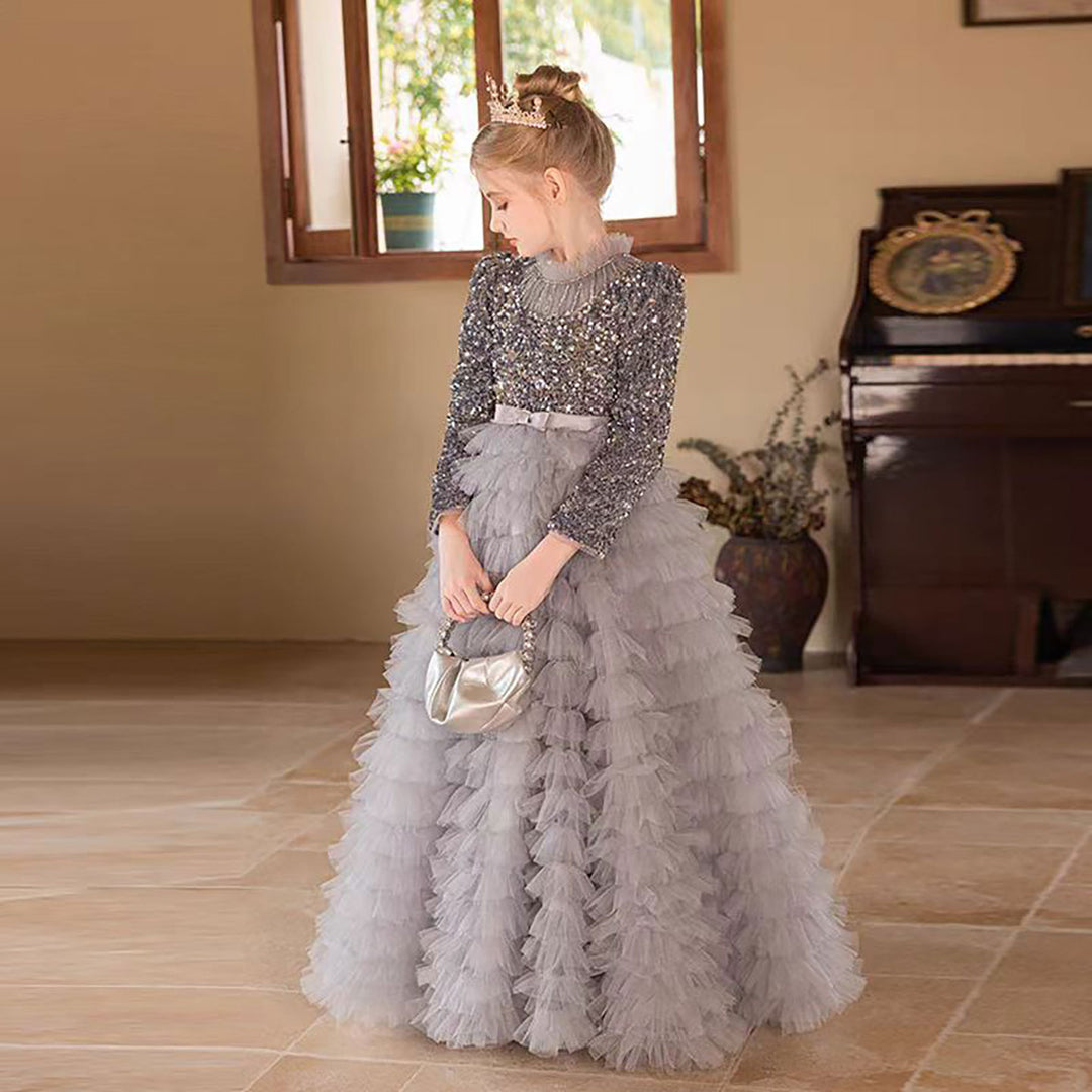 Luxury Red Flower Girl Dress with Sequin Top D307