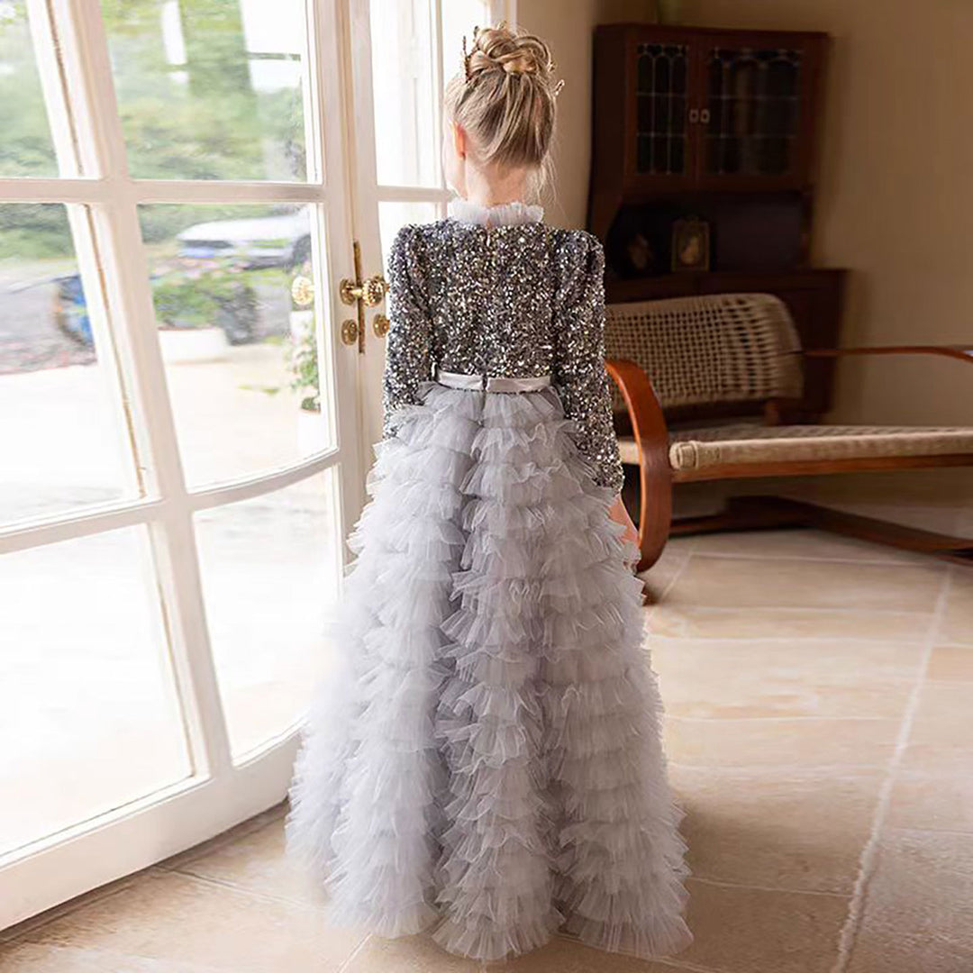 Luxury Red Flower Girl Dress with Sequin Top D307