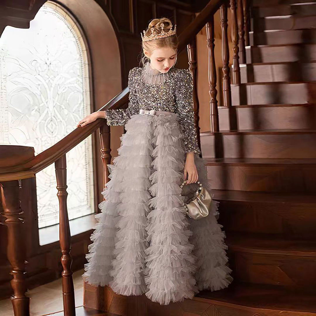 Luxury Red Flower Girl Dress with Sequin Top D307