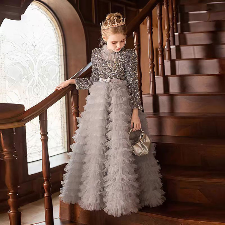 Luxury Red Flower Girl Dress with Sequin Top D307