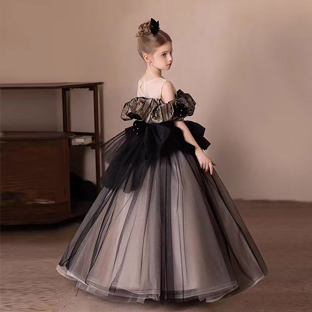 Black and Gold Flower Girl Dress with Beading Ruffles D305 DreamyVow Black and Gold Flower Girl Dress with Beading Ruffles D305 DreamyVow