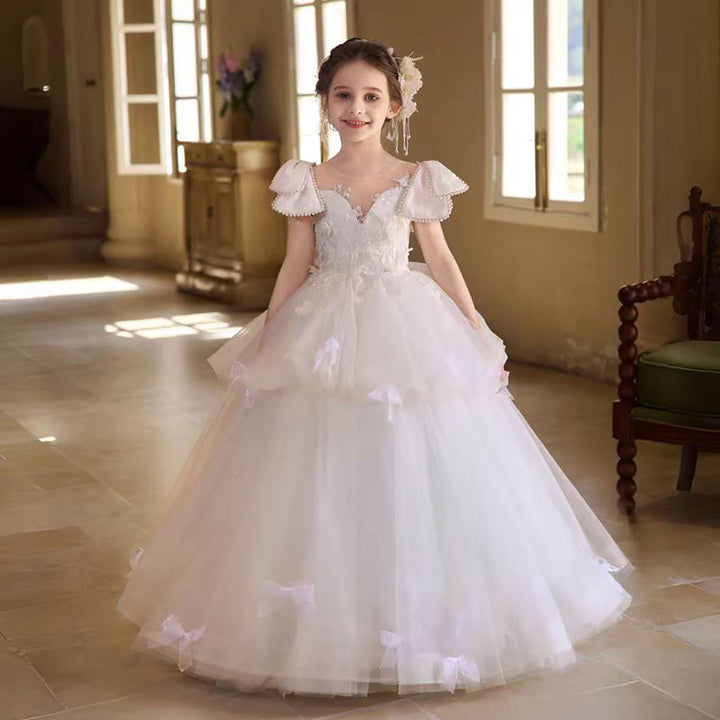 Elegant Sweetheart Tulle Flower Girl Dress with Bow D317