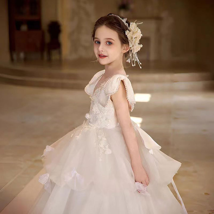 Elegant Sweetheart Tulle Flower Girl Dress with Bow D317