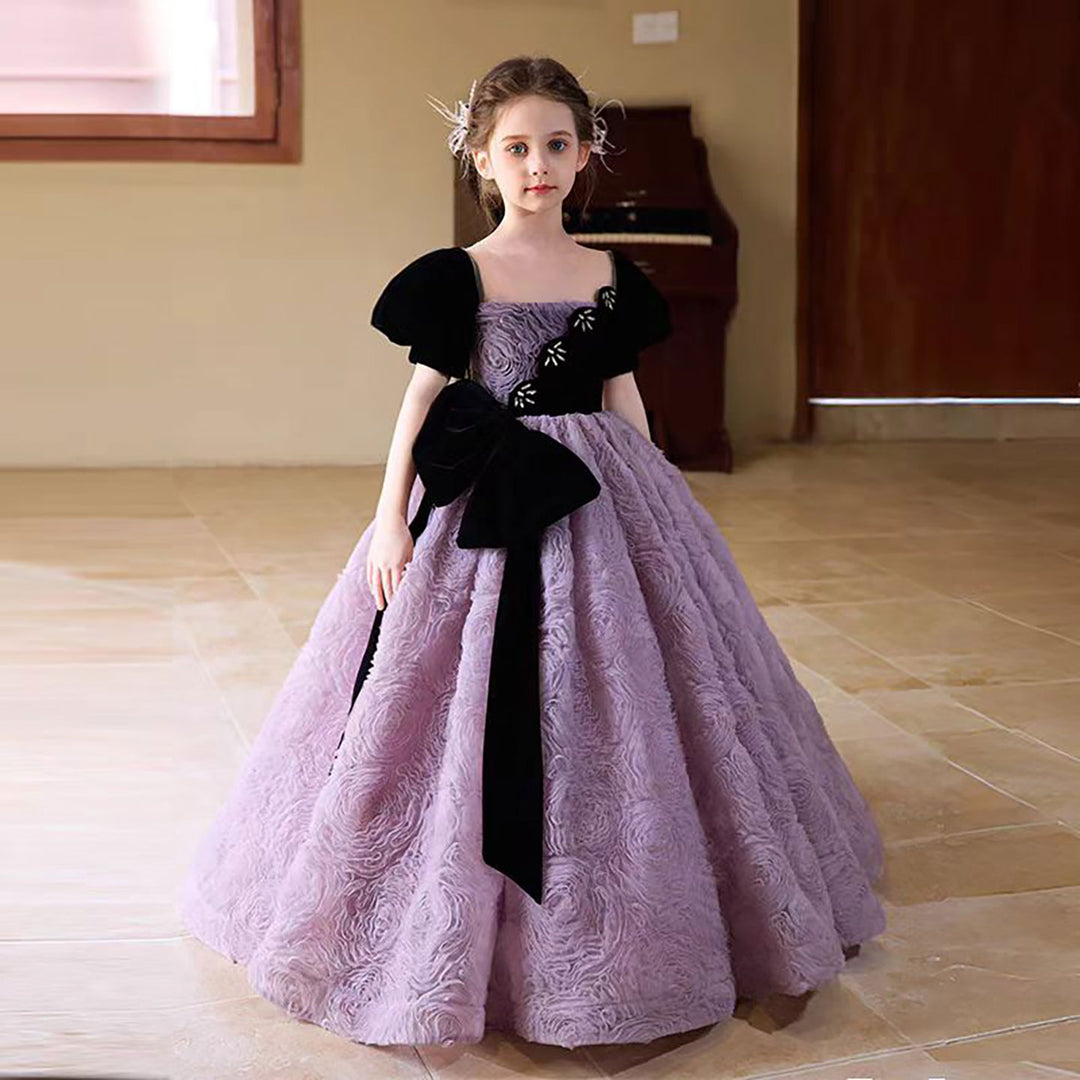Luxury Purple Flower Girl Dress Features Rose Texture D325 – DreamyVow Luxury Purple Flower Girl Dress Features Rose Texture D325 – DreamyVow