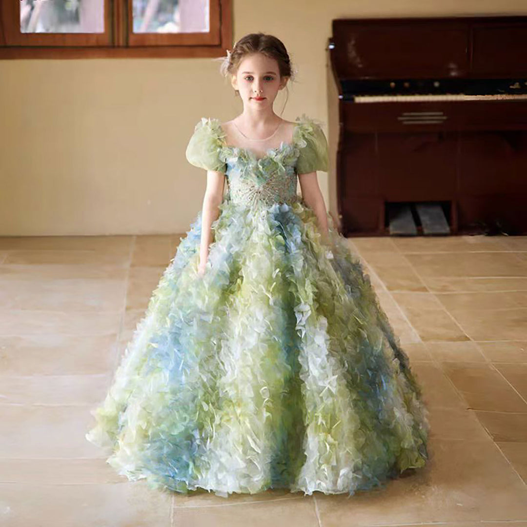 Luxury Sage Green Lace Beading Flower Girl Dress D323 DreamyVow Luxury Sage Green Lace Beading Flower Girl Dress D323 DreamyVow