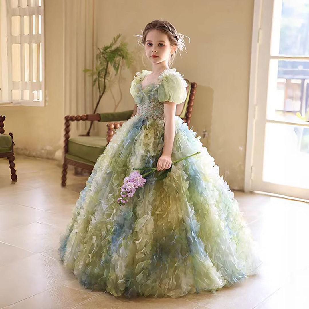 Luxury Sage Green Lace Beading Flower Girl Dress D323 DreamyVow Luxury Sage Green Lace Beading Flower Girl Dress D323 DreamyVow