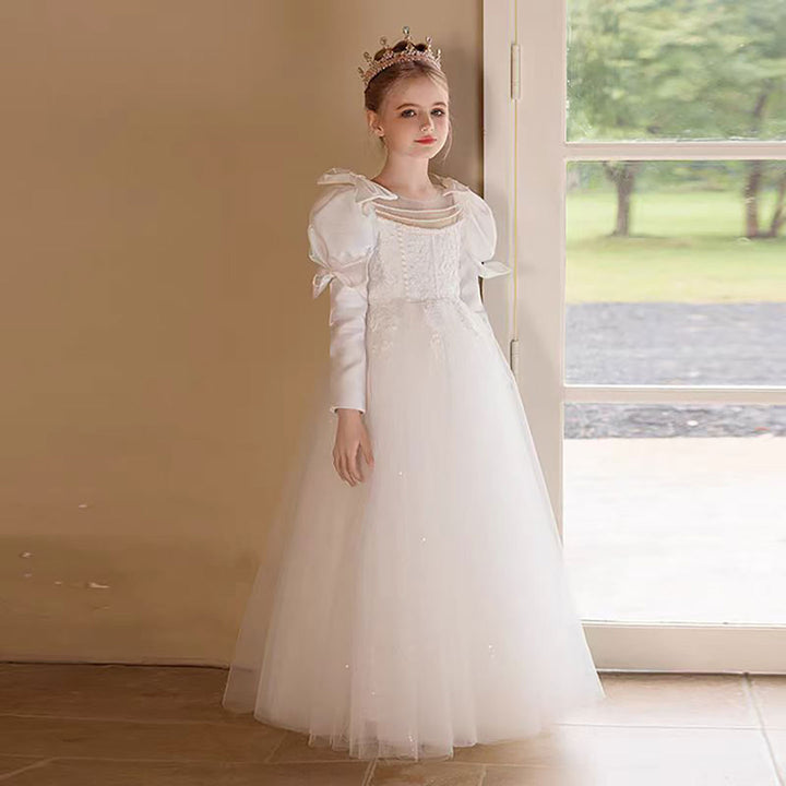Bow Embroidered Tulle Flower Girl Dress Princess D310