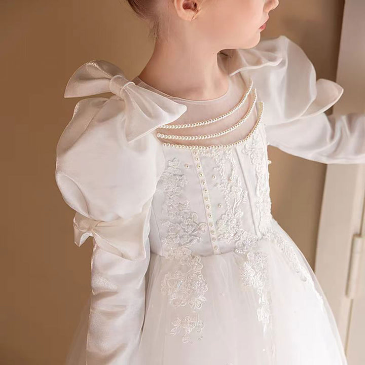 Bow Embroidered Tulle Flower Girl Dress Princess D310