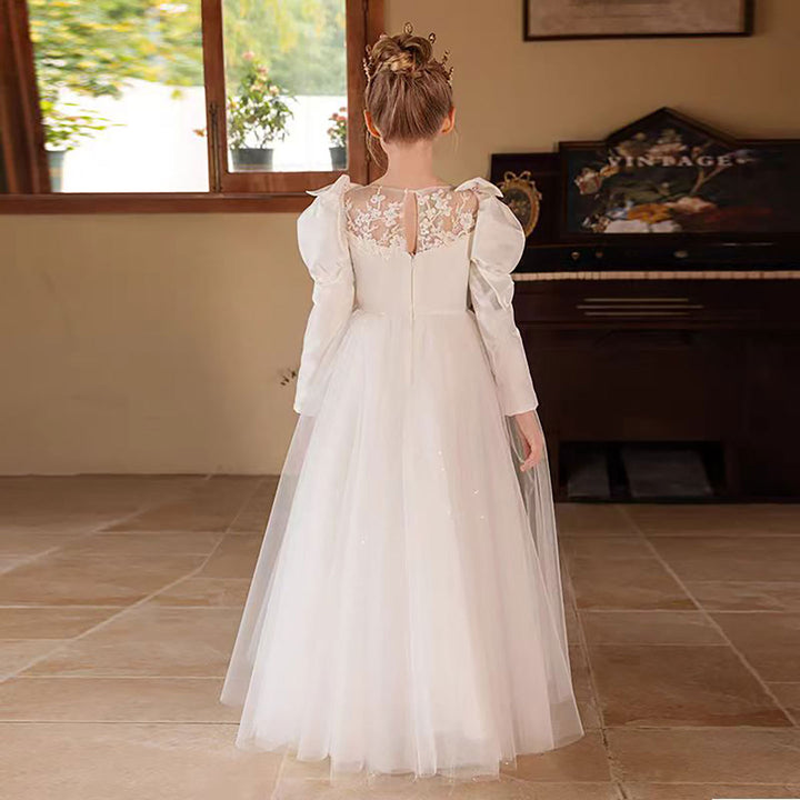 Bow Embroidered Tulle Flower Girl Dress Princess D310